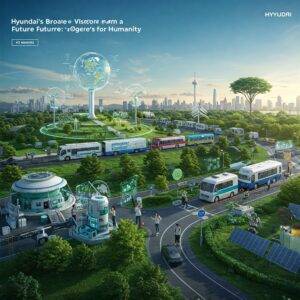 Hyundai's various mobility solutions appearing against a future city background.
